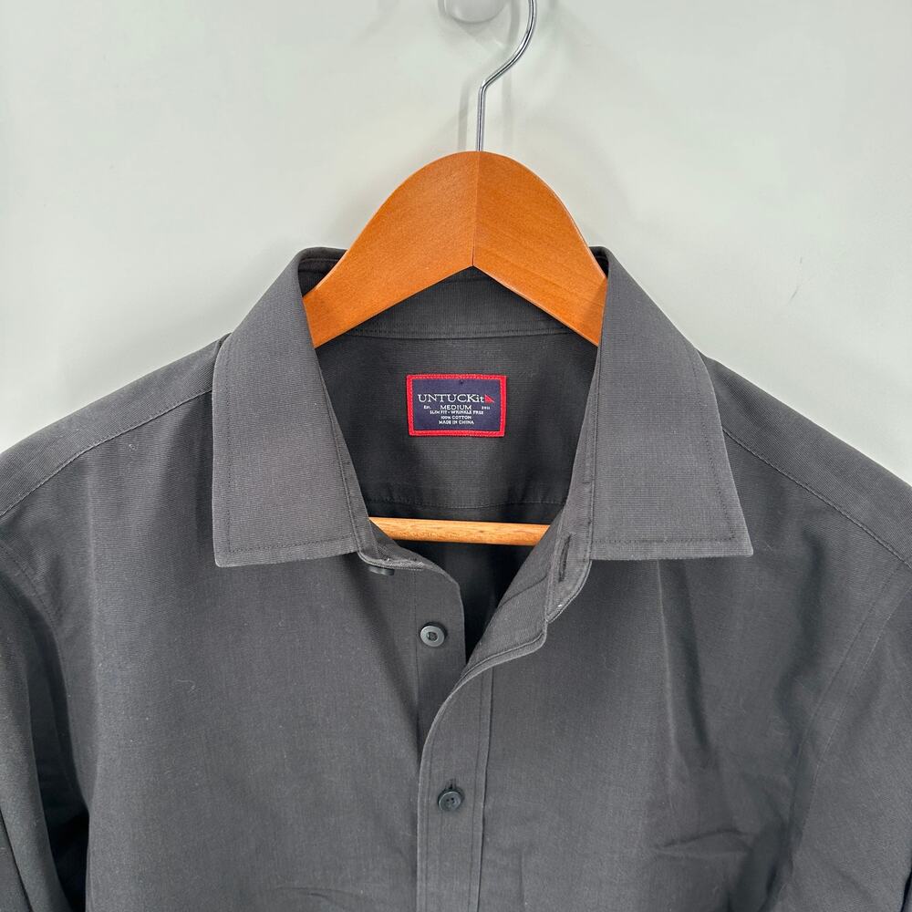 UNTUCKIT Solid Black Stone 100% Cotton Button Down Shirt // M - Picture 2 of 8